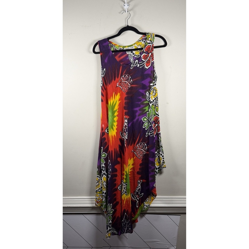Jessica Taylor Rayon Tank Dress OS Tye-Dye Multicolor Turtle Whimsical Boho